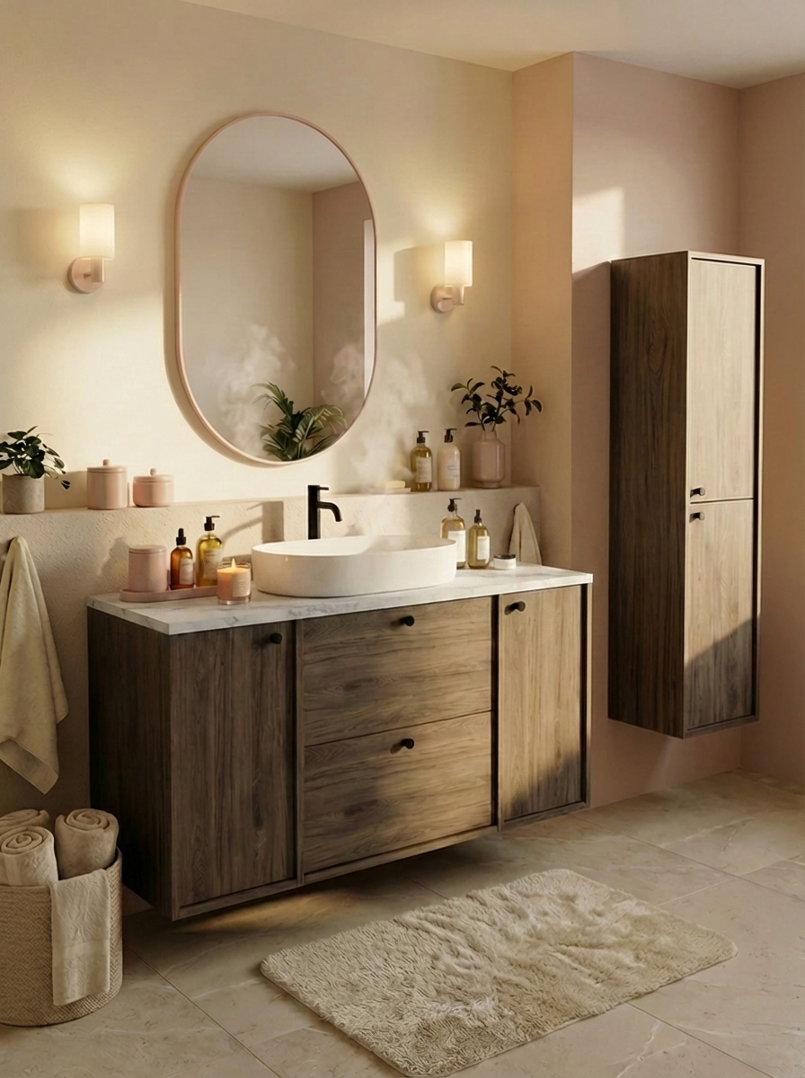 Waschtischunterschrank 120 cm mit 2 Türen und 2 Schubladen Belino - Walnuss Dunkel/Marmor Bianco