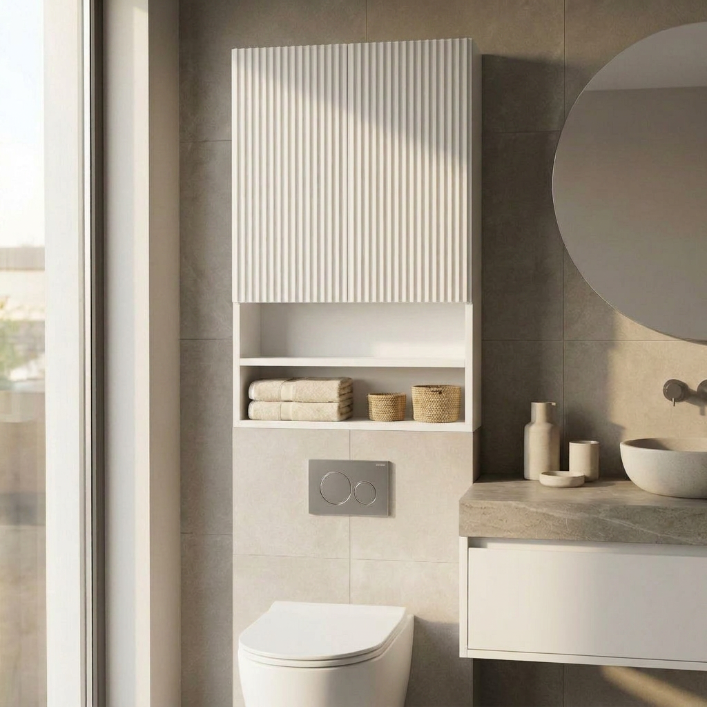 Badezimmer Hängeschrank 60 cm mit geriffelte Front Willy für Geberit - Weiß