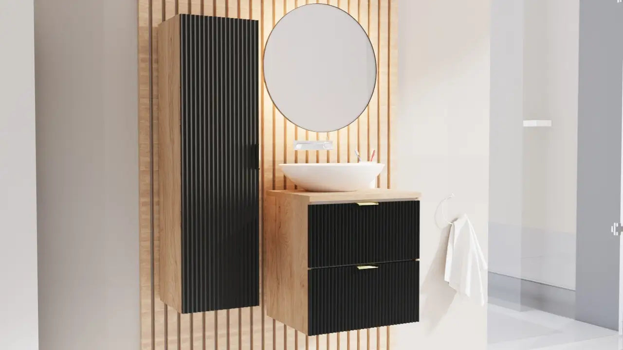 Waschtischunterschrank mit 2 Schubladen 60 cm Willy - Schwarz/Walnuss