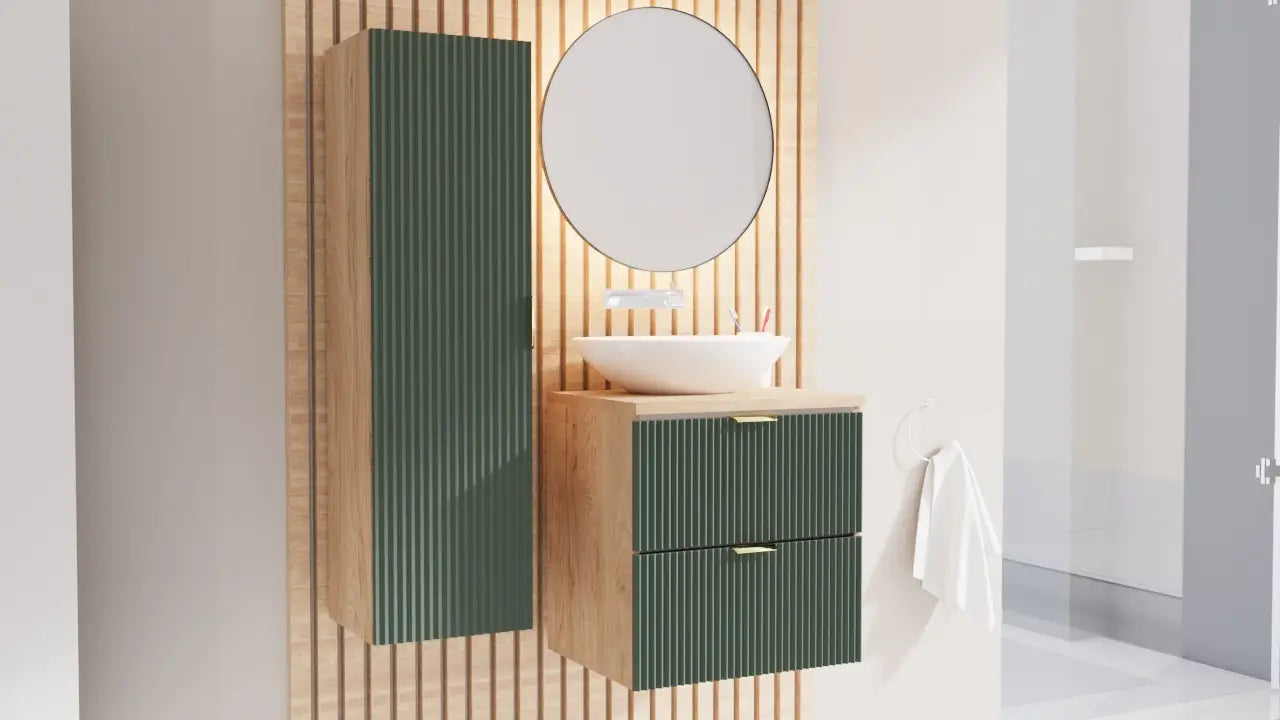 Waschtischunterschrank mit 2 Schubladen 60 cm Willy - Salbei/Walnuss