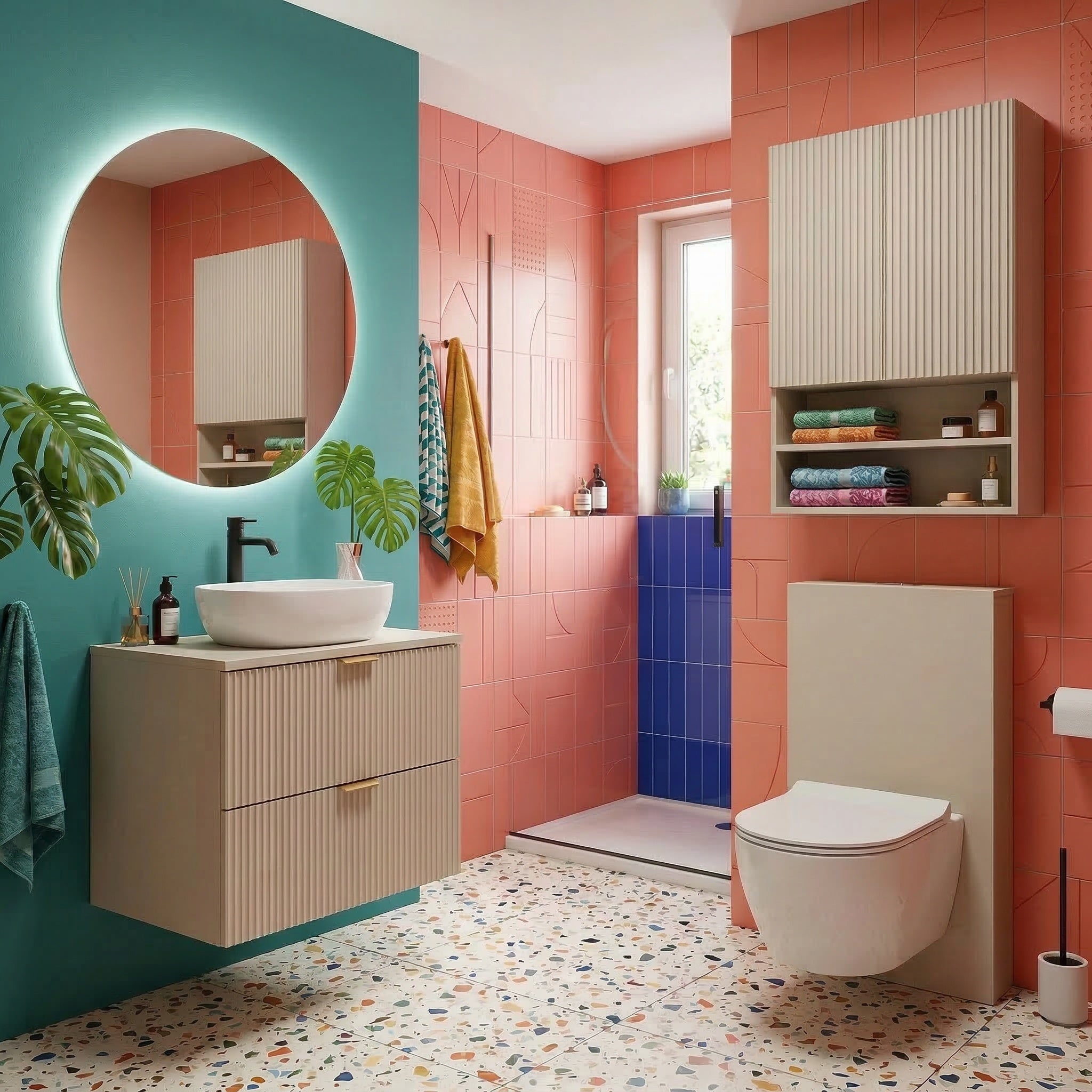 Badezimmer Hängeschrank 60 cm mit geriffelte Front Willy für Geberit - Kaschmir