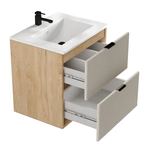 Waschtischunterschrank 60 cm mit Waschbecken Willy - Kaschmir/Walnuss