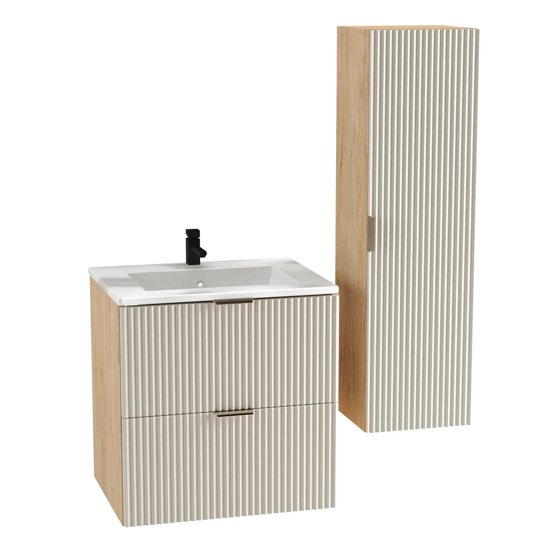 Waschtischunterschrank 60 cm mit Waschbecken Willy - Kaschmir/Walnuss
