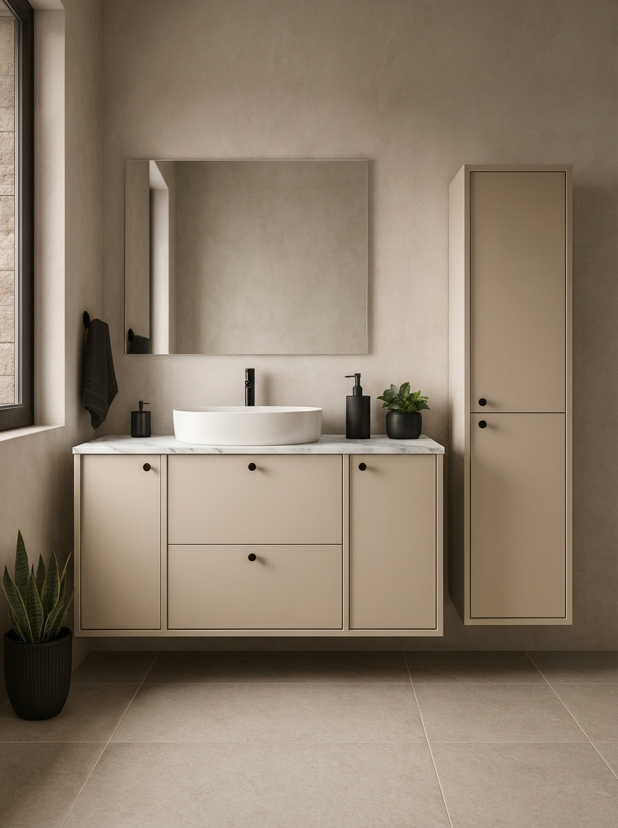 Waschtischunterschrank 120 cm mit 2 Türen und 2 Schubladen Belino - Kaschmir/Marmor Bianco