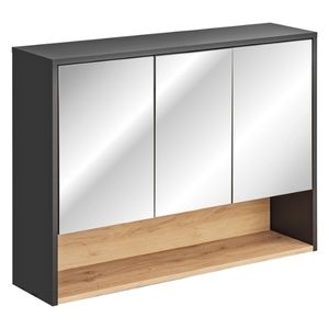 Badezimmer Spiegelschrank 100 cm breit Schwarz mit Holz, 3-türig BORNEO COSMOS