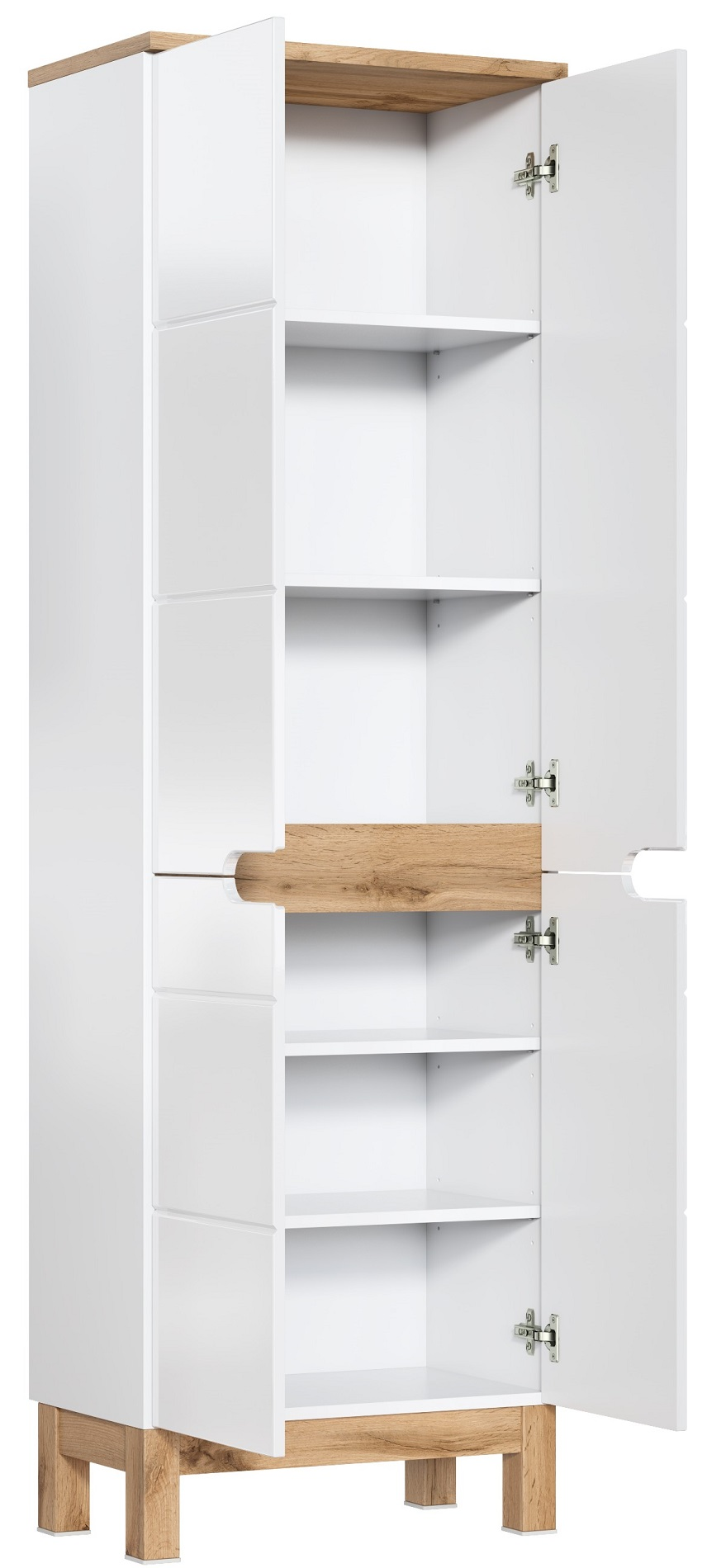 Hochschrank Weiß 2-türig mit Holzbeinen BALI cm 60