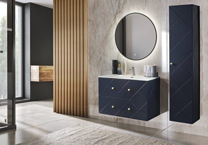 badezimmerschrank hängend in marineblau, glamour, modern style, 90 cm breite
