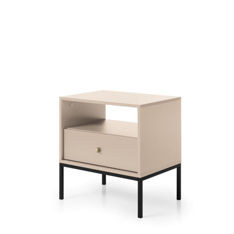 Beigefarbener Nachttisch für das Schlafzimmer, moderner Stil mit Schublade und goldenem Griff, 55 cm breit