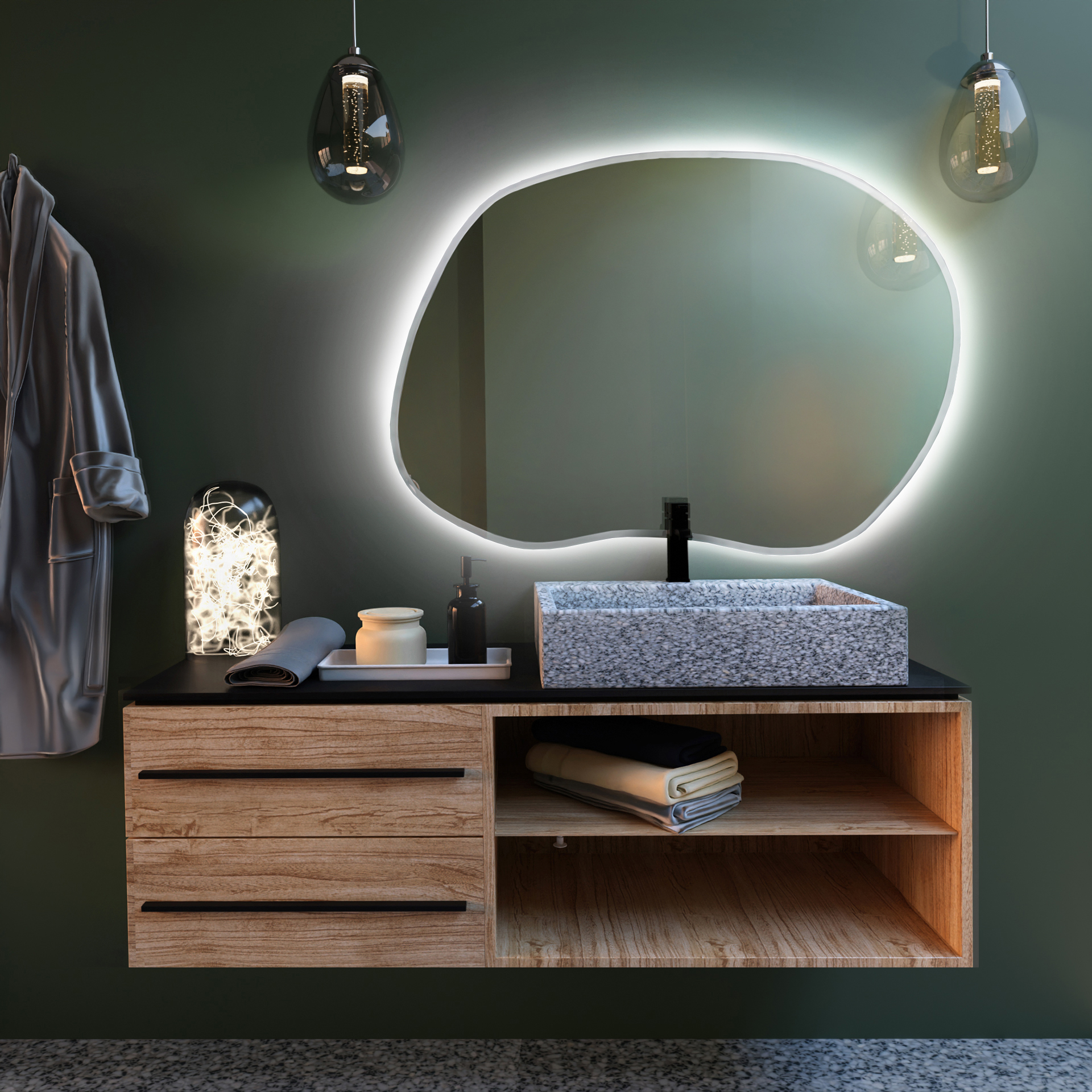 Spiegel mit Beleuchtung Asymmetrisch Stain II - Wena Moebel