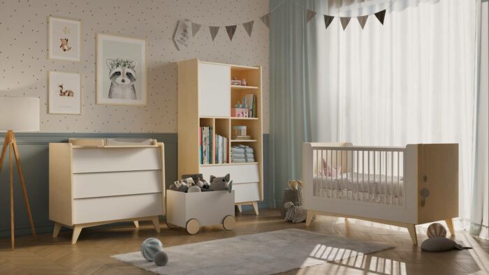 Kommode Kinderzimmer mit Schubladen in weiß mit Holzbeinen 100 cm