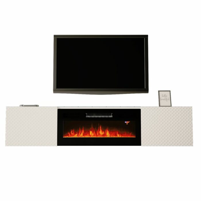 TV Schrank mit Kamin 180 cm Weiß