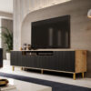 TV Schrank Eiche - Schwarz 200 cm breite mit goldenen Beinen Ales