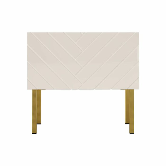 Nachttisch 50x37 cm weiß matt / weiß glänzend mit goldenen Fischgrätenbeinen Gala