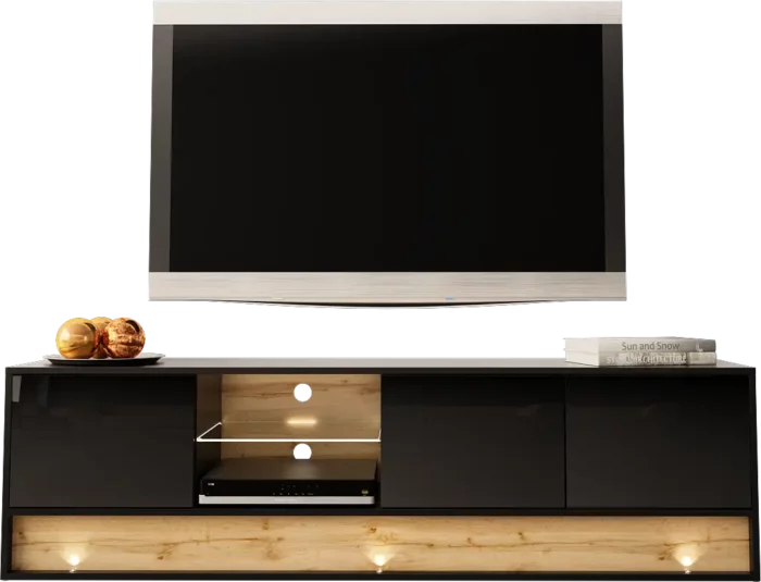 Stehender TV Schrank in Schwarzem Glanz mit LED-Beleuchtung Koner