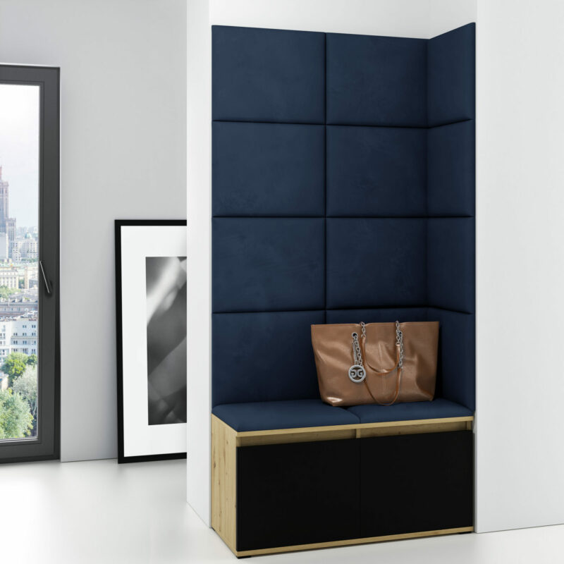 Garderobe mit Sitzbank und gepolsterten Paneelen Marineblau Lemi