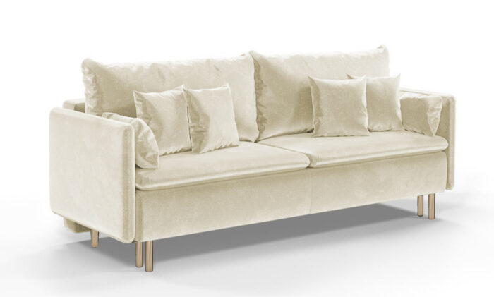 Sofa 3-Sitzer mit Bettkasten, Goldene Beine, Beige,Pflegeleichter Velours 3