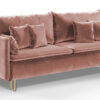 Sofa 3-Sitzer mit Bettkasten, Goldene Beine, Rosa, Pflegeleichter Velours, Delanio