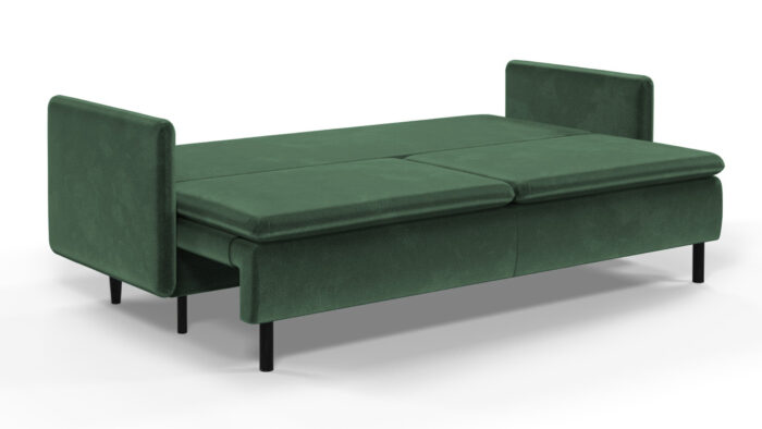 Sofa 3-Sitzer mit Bettkasten, Schwarze Beine, Flasche grün Pflegeleichter Velours, Delanio
