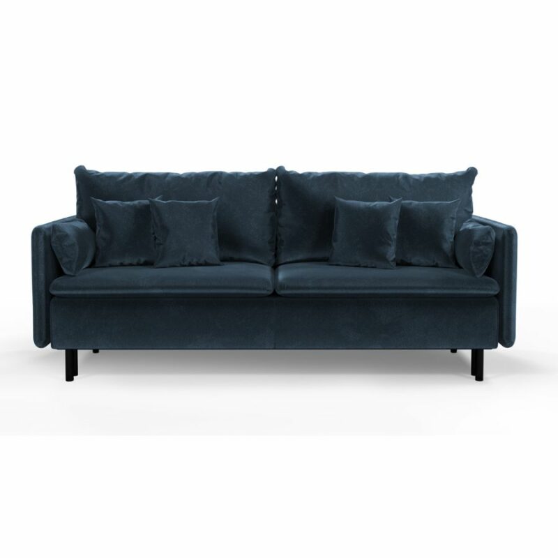Sofa 3-Sitzer mit Bettkasten, Schwarze Beine, Marineblau, Pflegeleichter Velours, Delanio 2