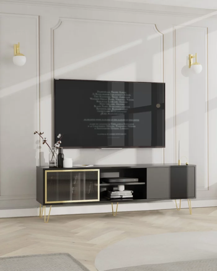 TV Schrank Schwarz mit goldenen Beinen 175 cm Mod 5