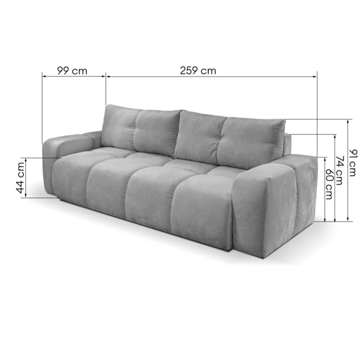 Sofa mit Schlaffunktion und Staufach, grau